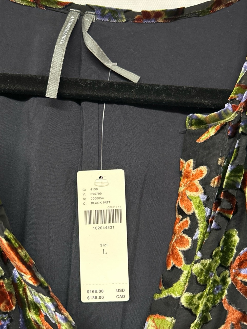 Anthropologie Black Velvet Mini Dress with Autumn Floral Print - Picture 3 of 6